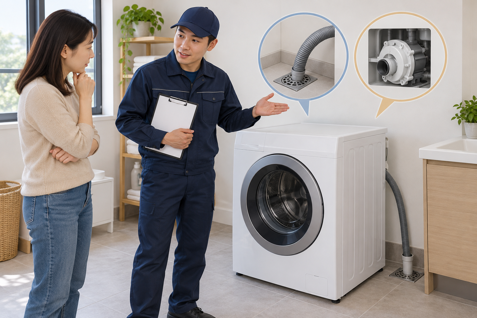 洗衣机排水条件与部件判断概念；AI示意